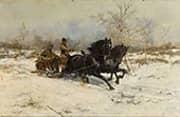 Winter Landscape with a Horse Drawn Carriage 1883 By Antoni Piotrowski