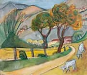 Mountainous Landscape with Goats By Alma del Banco