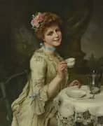Elegant Young Woman Taking Tea By Francois Martin-Kavel