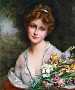 Young Beauty with a Bouquet of Irises By Francois Martin-Kavel