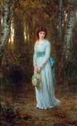 Young Woman in a Birch Forest By Wilhelm Amberg