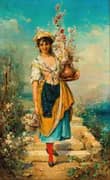 A Beautiful Flower Girl By Hans Zatzka