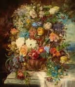 Summer Flowers on a Ledge By Hans Zatzka