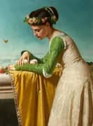 An Italian Girl with Doves By Raffaello Sorbi