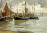 Harbored Boats on a Stormy Day By Anna Althea Hills