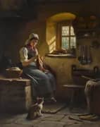 Farm Girl Sewing By Rudolf Epp