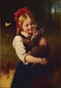Girl with Cat and Butterfly By Rudolf Epp
