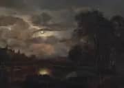 Moonlit Landscape with Bridge By Aert van der Neer