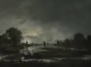 River Landscape at Dusk By Aert van der Neer