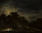 River Landscape by Moonlight c1677 By Aert van der Neer