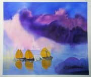 Sea With Violet Clouds And Three Yellow Boats By Emil Nolde