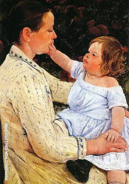 The Childs Caress 1890 by Mary Cassatt | Oil Painting Reproduction