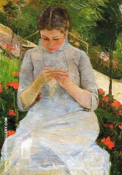 Young Woman Sewing 1883 by Mary Cassatt | Oil Painting Reproduction