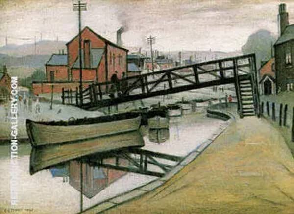 Barges on a Canal 1941 by L-S-Lowry | Oil Painting Reproduction