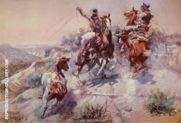 The Mad Cow by Charles M Russell | Oil Painting Reproduction