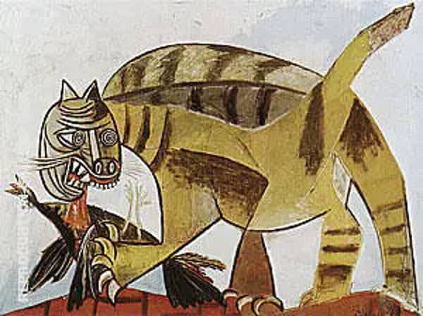 Cat Devouring a Bird 1939 by Pablo Picasso | Oil Painting Reproduction