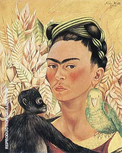 Self Portrait with Monkey Parrot 1942 | Oil Painting Reproduction