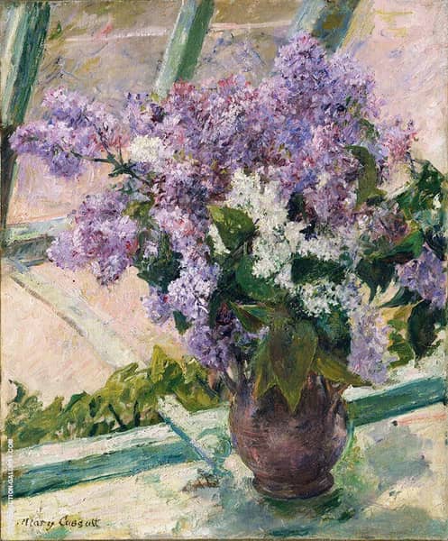 Lilacs In a Window 1889 by Mary Cassatt | Oil Painting Reproduction