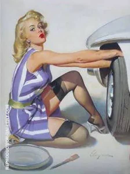 Tyre Change by Pin Ups | Oil Painting Reproduction
