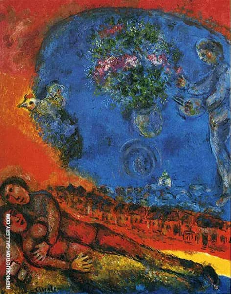 Couple of-lovers-on a Red Background 1983 | Oil Painting Reproduction