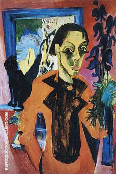 Self-Portrait with a Cat c1919-20 | Oil Painting Reproduction