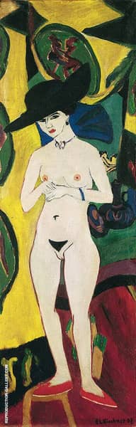 Standing Nude with Hat c1910 by Ernst Kirchner | Oil Painting Reproduction