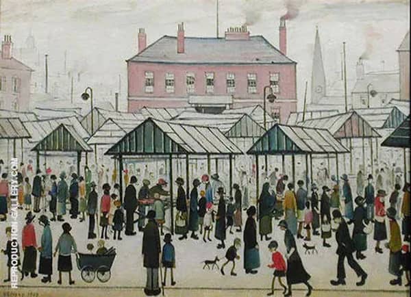 Market Scene, Northern Town 1939 by L-S-Lowry | Oil Painting Reproduction