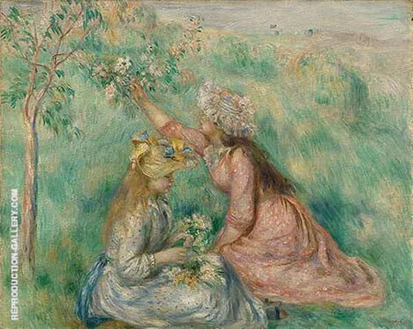 Girls Picking Flowers in a Meadow 1890 | Oil Painting Reproduction