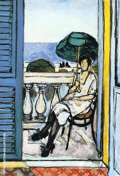 Women with a Green Parasol on a Balcony 1918 | Oil Painting Reproduction