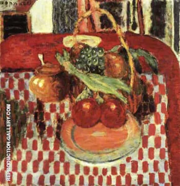 Basket and Plate of Fruit on a Red-checkered Tablecloth 1938 | Oil Painting Reproduction