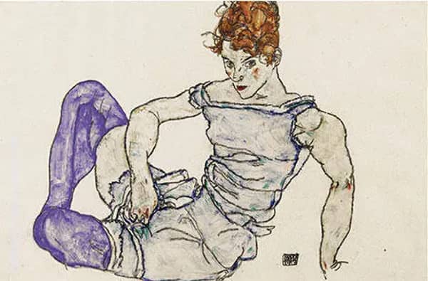 Seated Woman in Violet Stockings, 1917 | Oil Painting Reproduction
