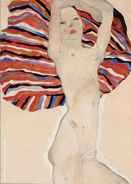 Nude on Coloured Fabric, 1911 by Egon Schiele | Oil Painting Reproduction