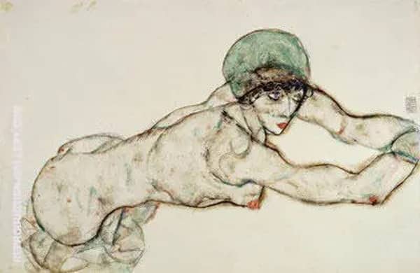 Reclining Female with Green Cap, Leaning to the Right, 1914 | Oil Painting Reproduction