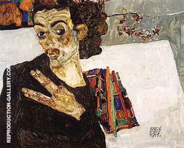 Self-Portrait with Black Clay Vase and Spread Fingers 1911 | Oil Painting Reproduction
