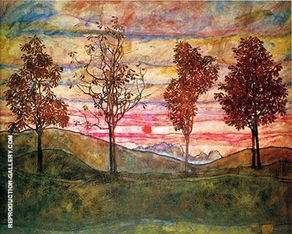 Four Trees 1917 by Egon Schiele | Oil Painting Reproduction