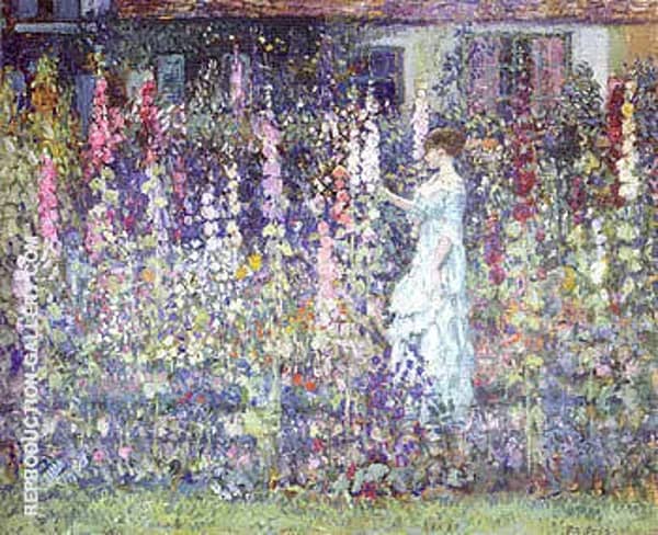 Hollyhocks by Frederick Carl Frieseke | Oil Painting Reproduction