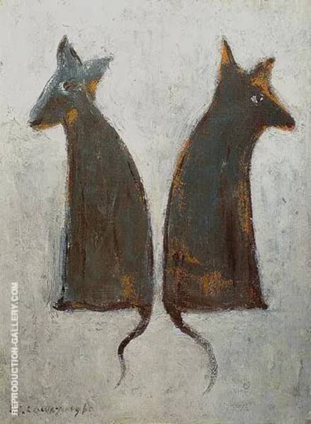Two Dogs 1961 by L-S-Lowry | Oil Painting Reproduction