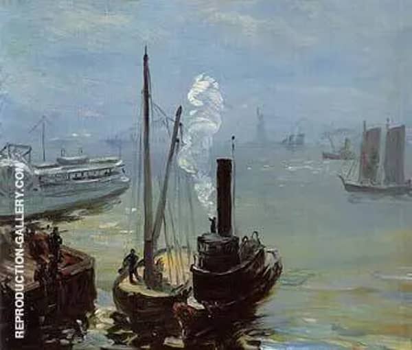 Tugboat and Lighter 1904 by William Glackens | Oil Painting Reproduction