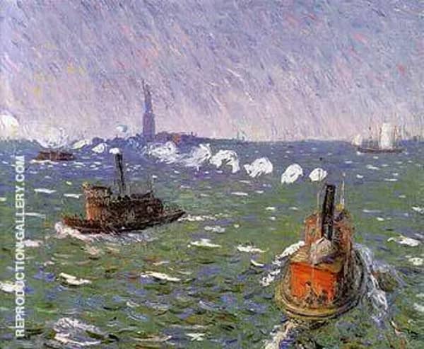 Breezy Day Tugboats New York Harbor 1910 | Oil Painting Reproduction
