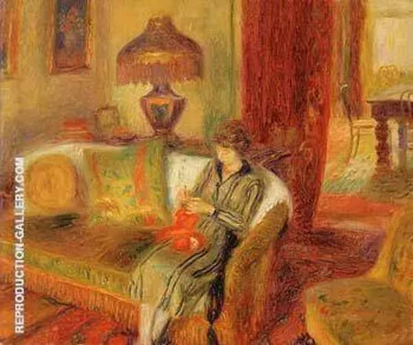 The Artist s Wife Knitting 1920 | Oil Painting Reproduction