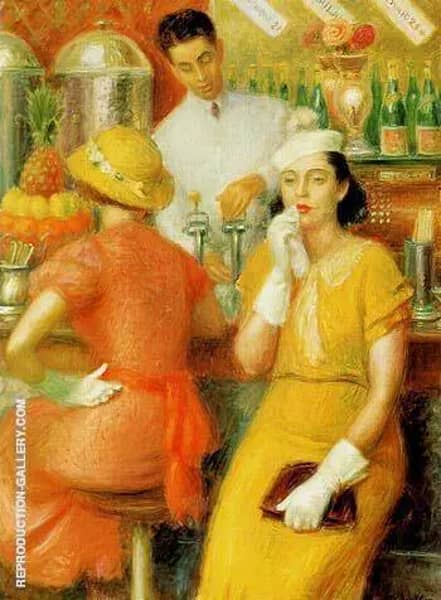The Soda Fountain 1935 by William Glackens | Oil Painting Reproduction
