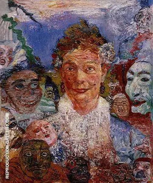 Old Woman with Masks 1889 by James Ensor | Oil Painting Reproduction