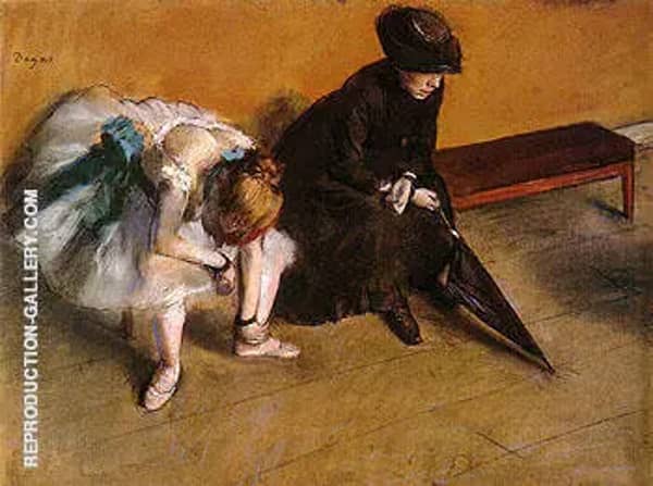 Ballerina and Woman with Umbrella on a Bench L Attente 1882 | Oil Painting Reproduction