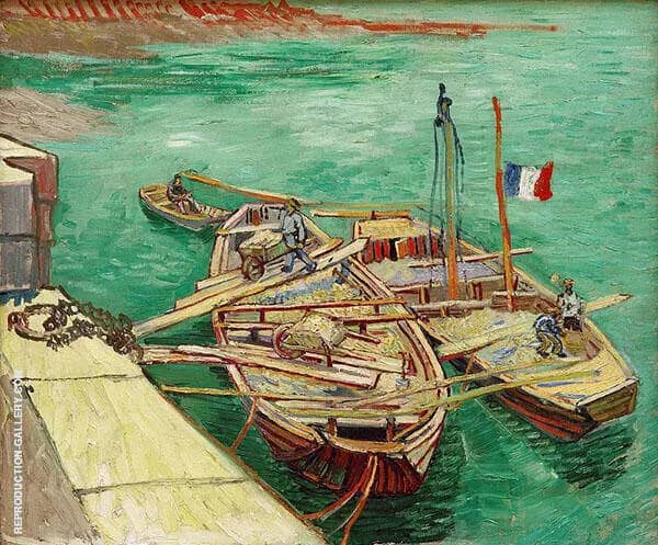 Quay with Men Unloading Sand Barges 1888 | Oil Painting Reproduction