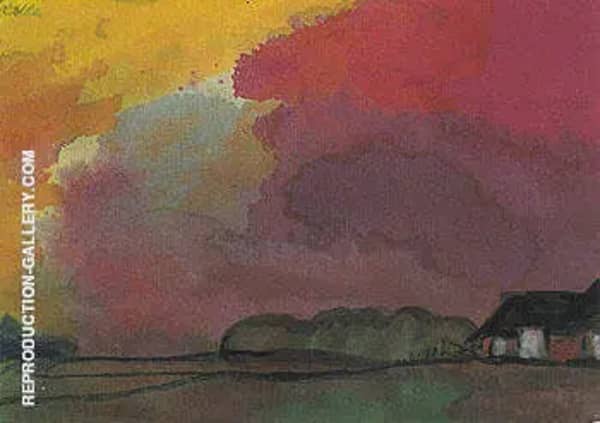 Farmstead under Red Evening Sky by Emil Nolde | Oil Painting Reproduction