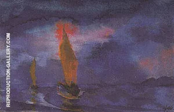 Blue Sea Two Brown Sails by Emil Nolde | Oil Painting Reproduction