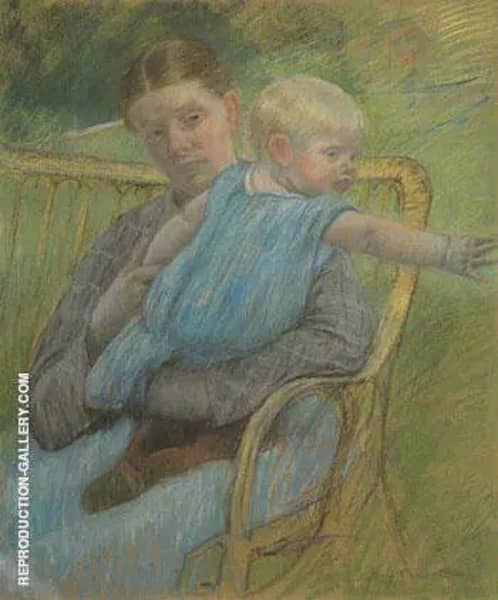 Mathilde Holding a Baby Who Reaches out to the Right c1889 | Oil Painting Reproduction