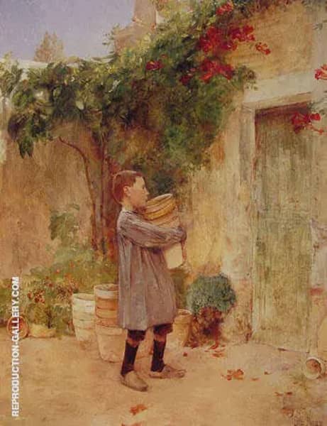 Boy with Flower Pots 1888 by Childe Hassam | Oil Painting Reproduction
