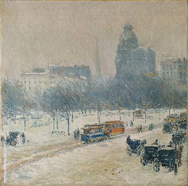 Winter In Union Square c1892 by Childe Hassam | Oil Painting Reproduction