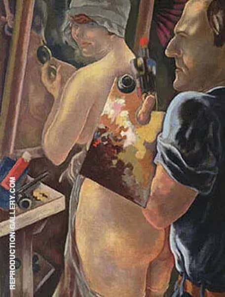 Gray Self Portrait with Model by George Grosz | Oil Painting Reproduction